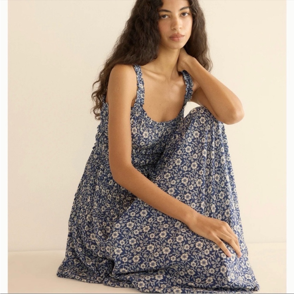 Doen nwt Marianne dress in jessamine calico blue floral cotton midi